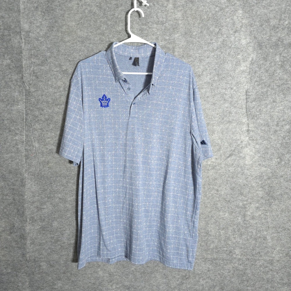 Adidas Toronto Maple Leafs NHL Mens XL Blue Grid Polo IU4425 Short Sleeve Shirt